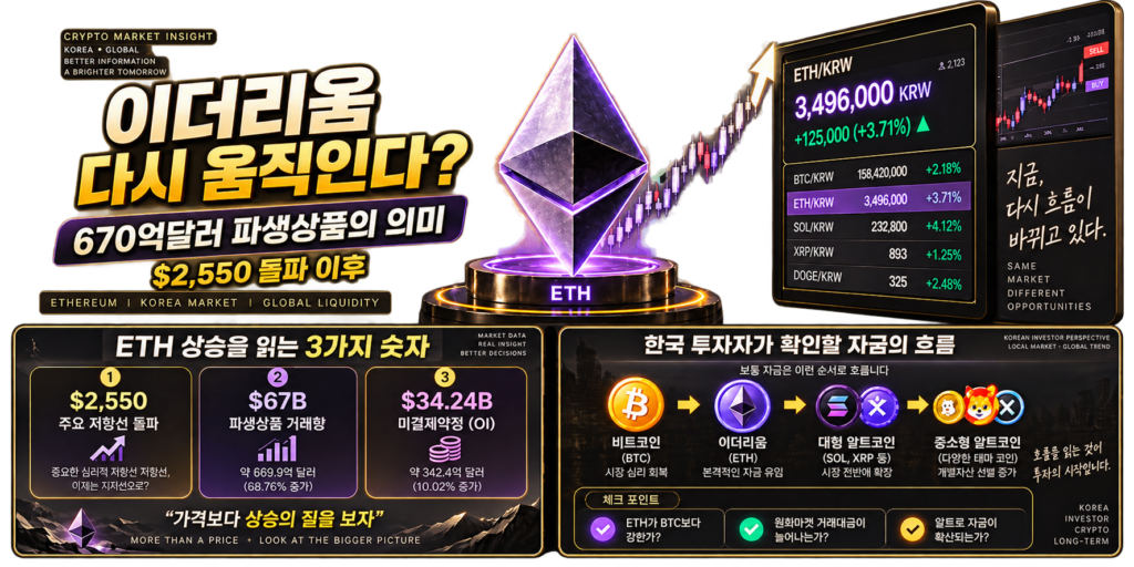 이더리움 2,550달러 돌파, 670억달러 파생상품 거래가 의미하는 것